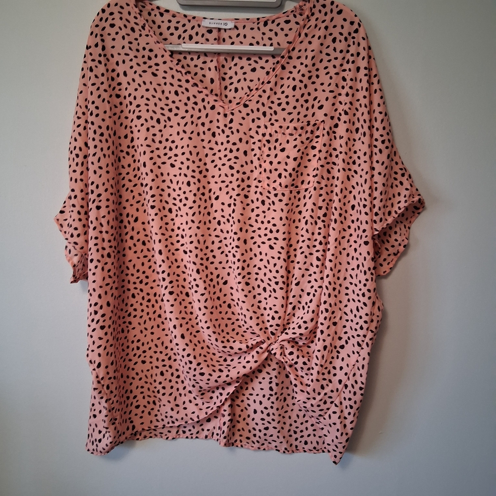 Summer 10 Pink/Dusty Rose Polka Dot Women's Top. See measurements.  Not size tag